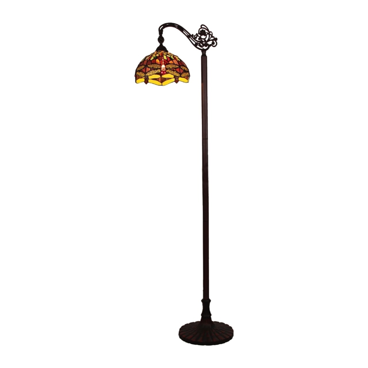 CHLOE Lighting EMPRESS Dragonfly Tiffany-style Dark Bronze 1 Light Reading Floor Lamp 11"